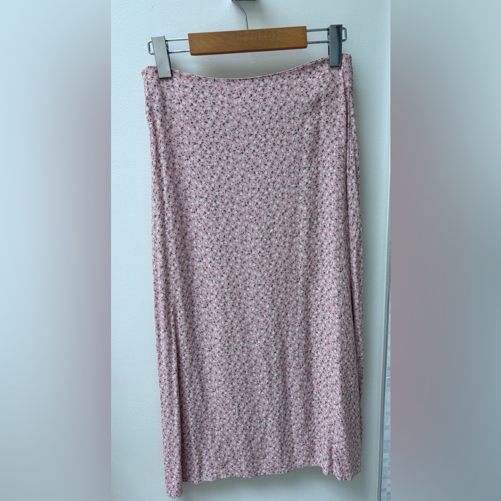 Brandy Melville Pink Floral Midi Skirt